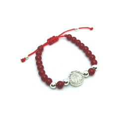 Pulsera para Bebé con San Benito y Coral Rojo Plata Fina