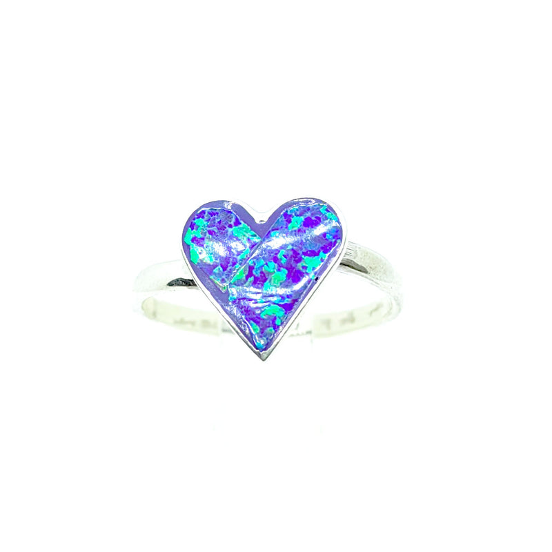 Anillo Corazon Opalo Azul Tornasol Plata 925