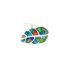 Anillo Hoja del Bosque Opalo Multicolor Plata 925 ley