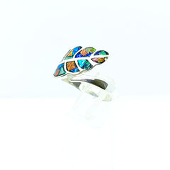 Anillo Hoja del Bosque Opalo Multicolor Plata 925 ley