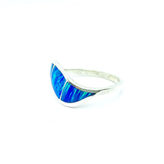 Anillo Ola Sencilla Opalo Azul M Austriaco Plata 925