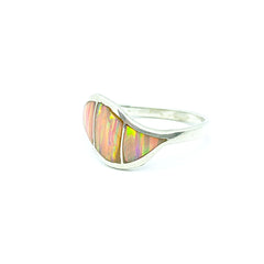 Anillo Ola Sencilla Opalo Durazno Tornasol Plata 925