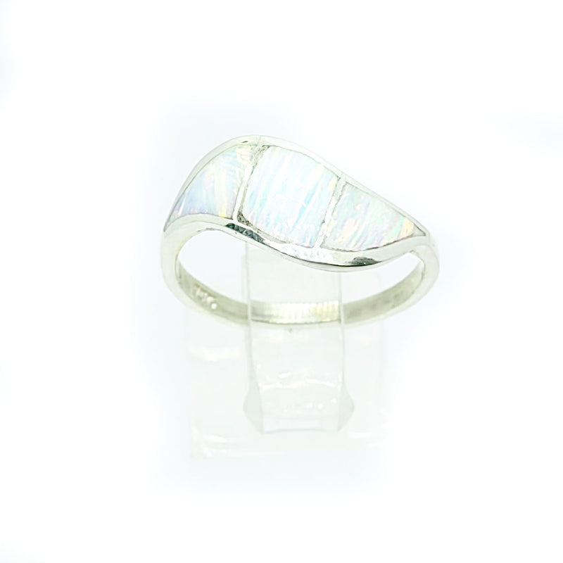 Anillo Opalo Blanco Tornasol Plata FIna 925