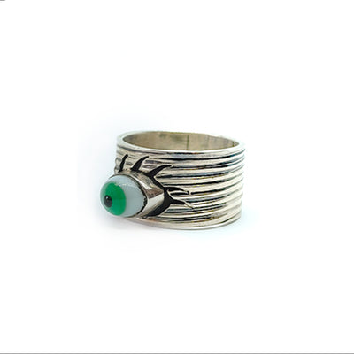 Anillo Ojo Turco Verde Claro Pestañas Plata 925