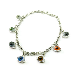 Pulsera 7 Ojos Turcos Colgantes Plata 925
