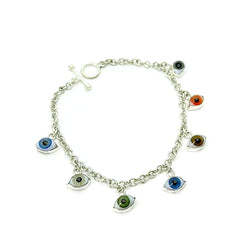 Pulsera 7 Ojos Turcos Colgantes Plata 925