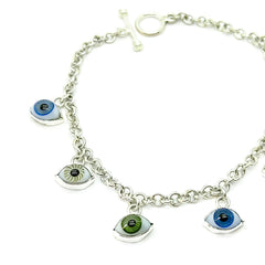 Pulsera 7 Ojos Turcos Colgantes Plata 925