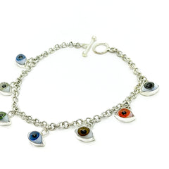 Pulsera 7 Ojos Turcos Colgantes Plata 925