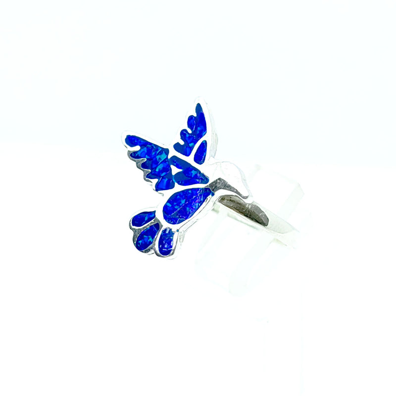 Anillo Colibri en Vuelo Azul Rey Opalo Plata 925