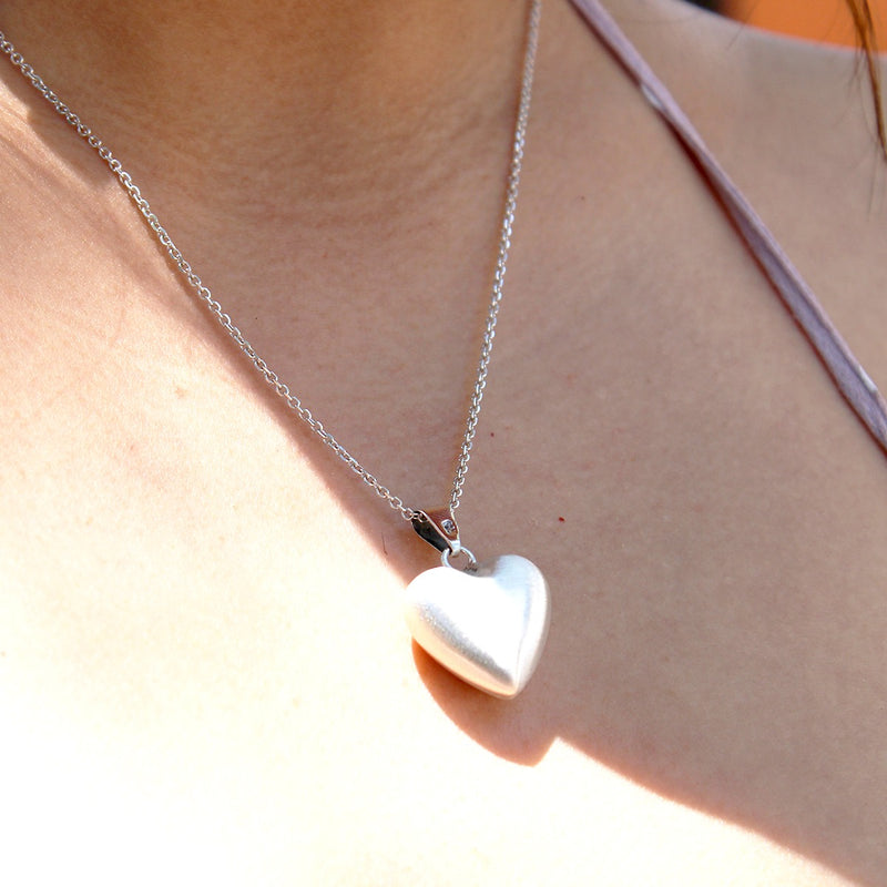 Collar Corazon Globo Mate Plata 925