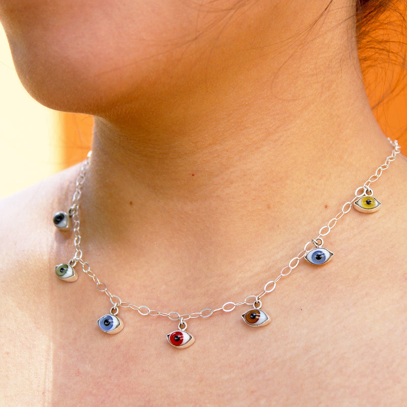 Collar Proteccion 7 Ojos Turcos Plata 925