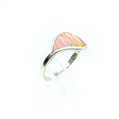 Anillo Ola Sencilla Opalo Durazno Tornasol Plata 925