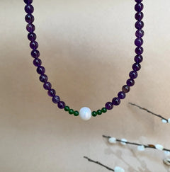 Collar de Amatista con Agata Verde y Perla Plata .925