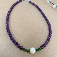 Collar de Amatista con Agata Verde y Perla Plata .925