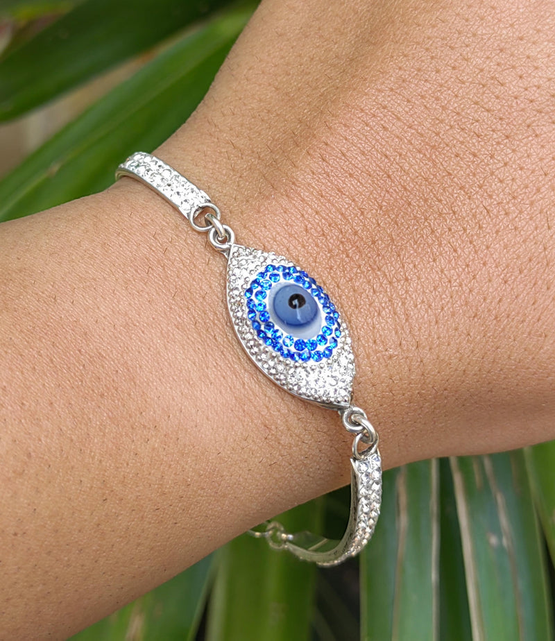 Pulsera Ojo Turco Azul Brillante en Cristales Plata 925