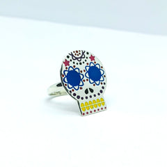 Anillo Calavera Catrina Alegre de Azucar Plata Fina 925