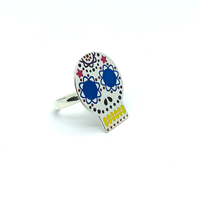 Anillo Calavera Catrina Alegre de Azucar Plata Fina 925