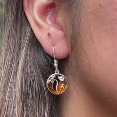 Aretes Gatos sobre la Luna Ambar Baltico Plata Fina