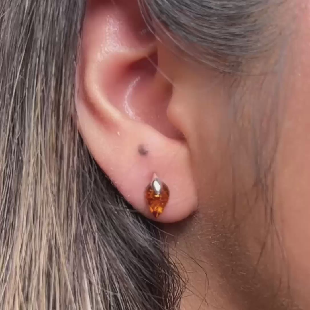 Aretes Gota de Ambar Baltico Plata Fina