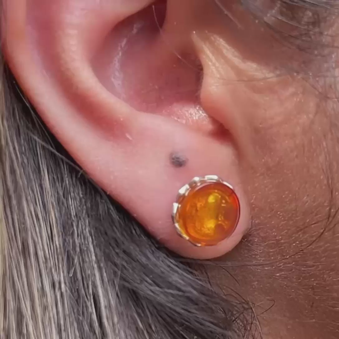 Aretes Boton de Ambar Baltico Plata Fina 925