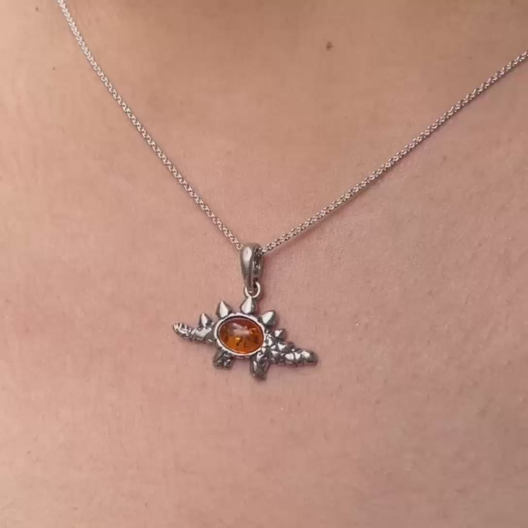Collar Cocodrilo Prehistórico en Ambar Baltico Plata Fina