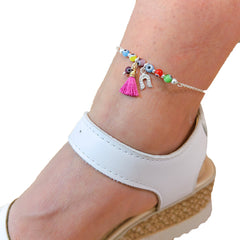 Pulsera Tobillera Ojitos Turcos y Herradura de la Suerte
