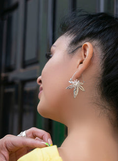 Aretes Arracada Hoja de Marihuana  Plata 925