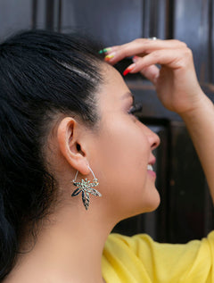 Aretes Arracada Hoja de Marihuana  Plata 925