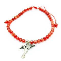 Pulsera de Coral Rojo y Colibri en Vuelo Plata 925