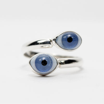 Anillo Dos Ojos Turco Protección Azul Plata